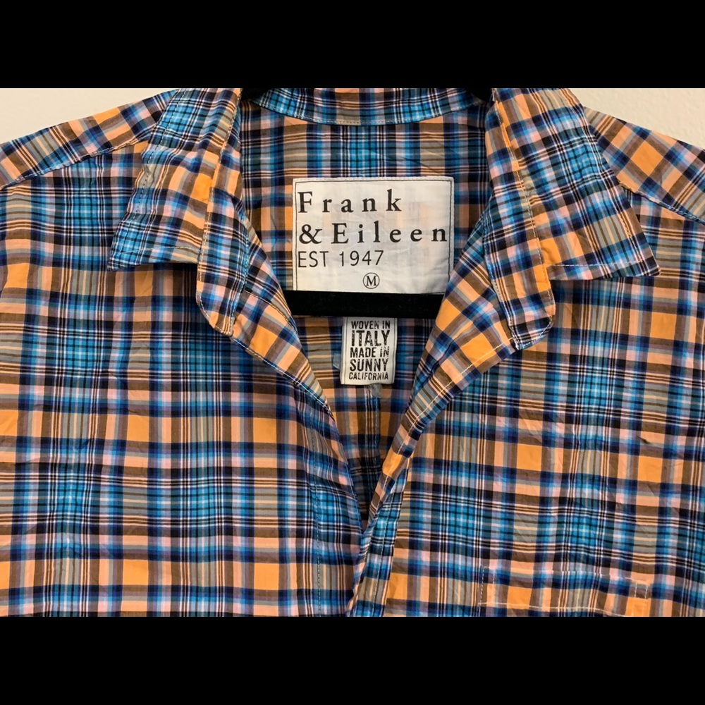 Frank and Eileen Barry Button Up Shirt Pale Orange and Blue Shirt